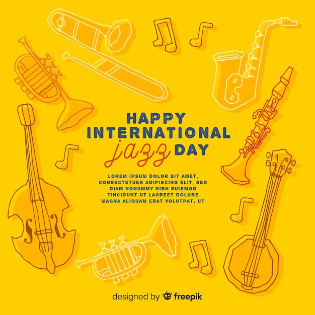 Fondo del día internacional del jazz dibujado a mano