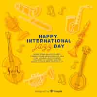 Vector gratuito fondo del día internacional del jazz dibujado a mano