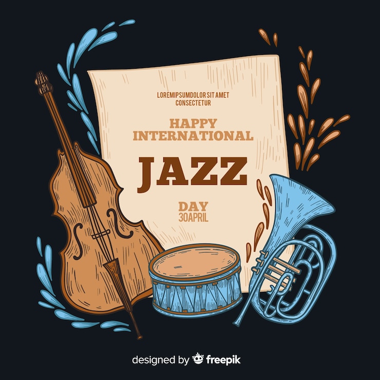 Vector gratuito fondo del día internacional del jazz dibujado a mano