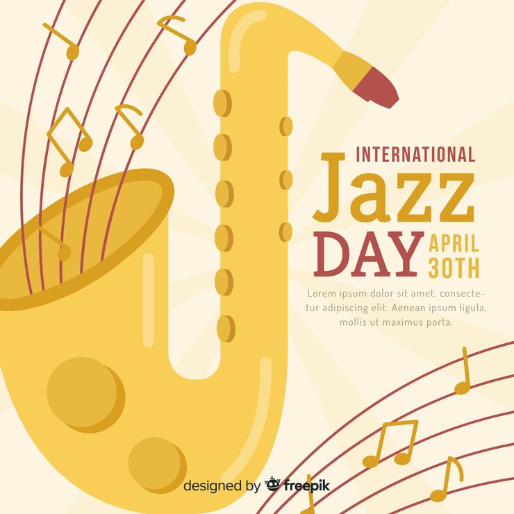 Vector gratuito fondo del día internacional del jazz en diseño plano