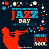 Vector gratuito fondo del día internacional de jazz con trompetista y círculos de colores