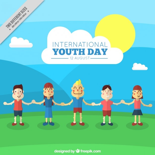 Vector gratuito fondo del día internacional de la juventud con gente feliz