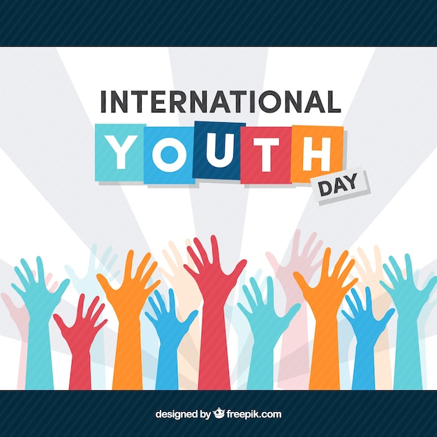 Fondo del día internacional de la juventud con manos coloridas