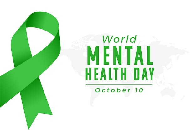 Vector gratuito fondo del día internacional de la salud mental con mapa global y vector de cinta.