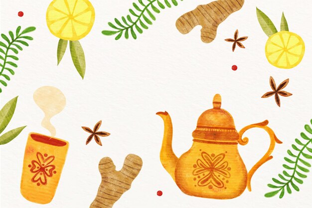 Fondo del día internacional del té en acuarela