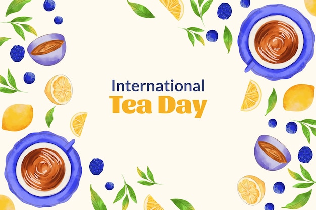 Vector gratuito fondo del día internacional del té en acuarela