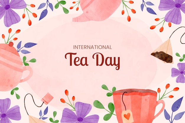 Vector gratuito fondo del día internacional del té en acuarela