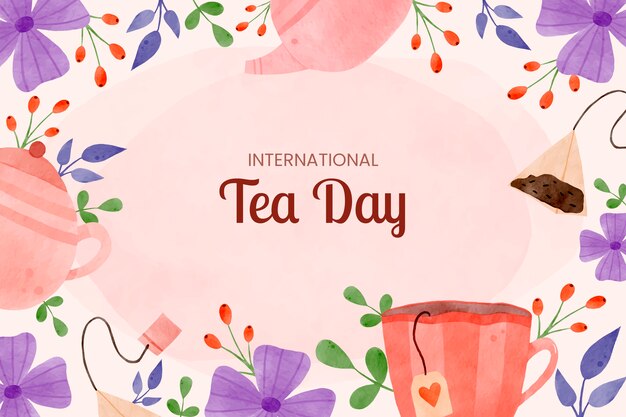 Fondo del día internacional del té en acuarela