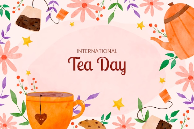 Vector gratuito fondo del día internacional del té en acuarela