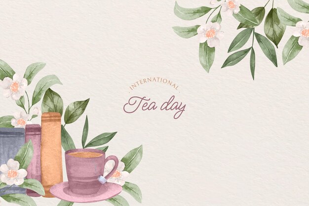 Fondo del día internacional del té en acuarela