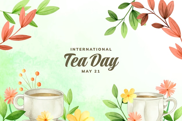 Vector gratuito fondo del día internacional del té en acuarela