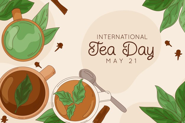Fondo del día internacional del té dibujado a mano