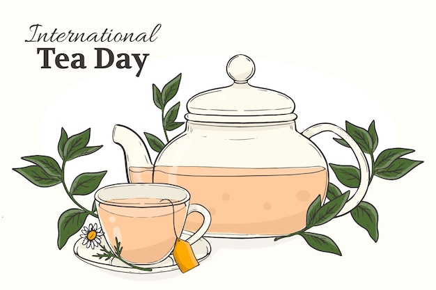 Fondo del día internacional del té dibujado a mano