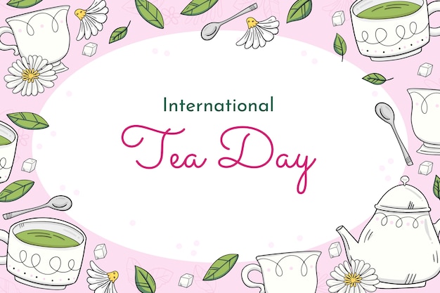 Fondo del día internacional del té dibujado a mano