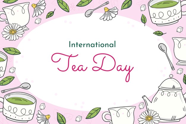 Fondo del día internacional del té dibujado a mano