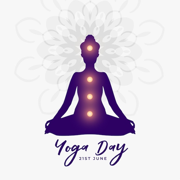 Vector gratuito fondo del día internacional del yoga con diseño de chakra interior brillante