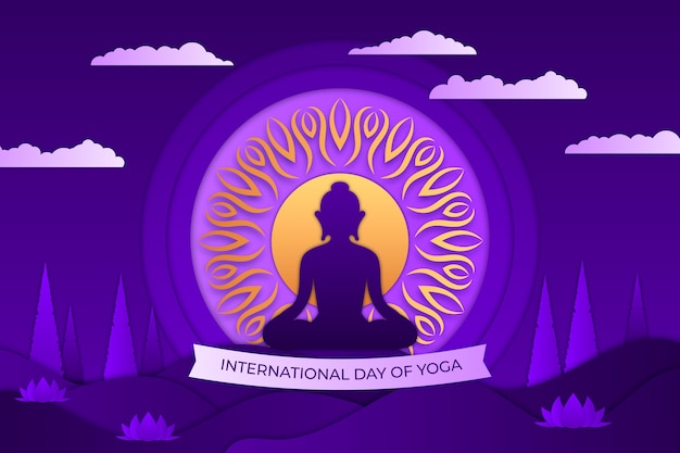 Vector gratuito fondo del día internacional del yoga estilo papel