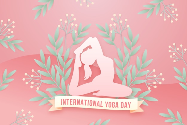 Vector gratuito fondo del día internacional del yoga estilo papel