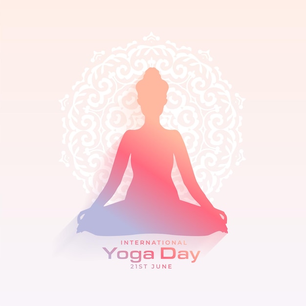 Vector gratuito fondo del día internacional del yoga inspirado en la india con postura de meditación