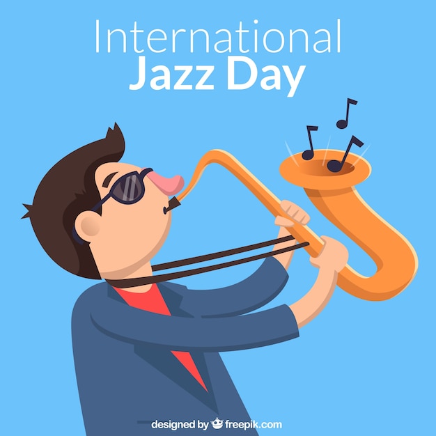 Vector gratuito fondo del día de jazz con trompetista