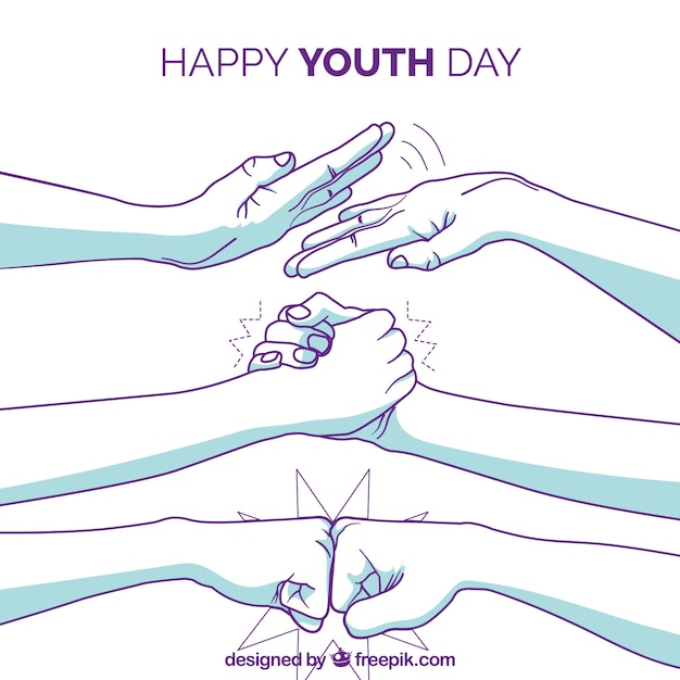 Vector gratuito fondo del día de la juventud con brazos dibujados a mano