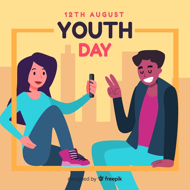 Vector gratuito fondo del día de la juventud en diseño plano