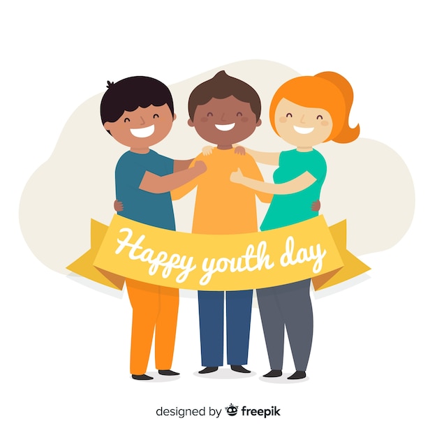 Vector gratuito fondo del día de la juventud con gente joven en diseño plano