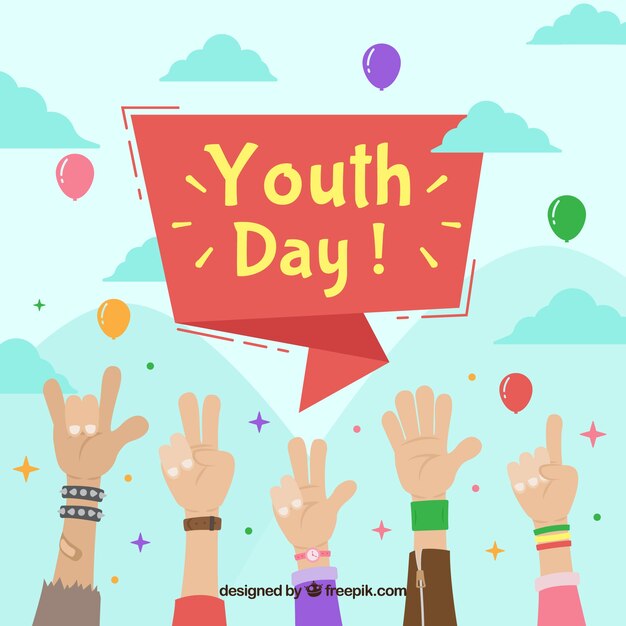 Fondo del día de la juventud con manos alzadas 