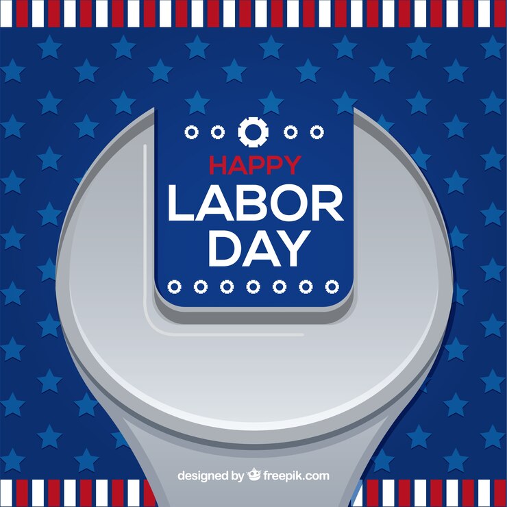 Vector gratuito fondo de día laboral con llave inglesa en estilo plano