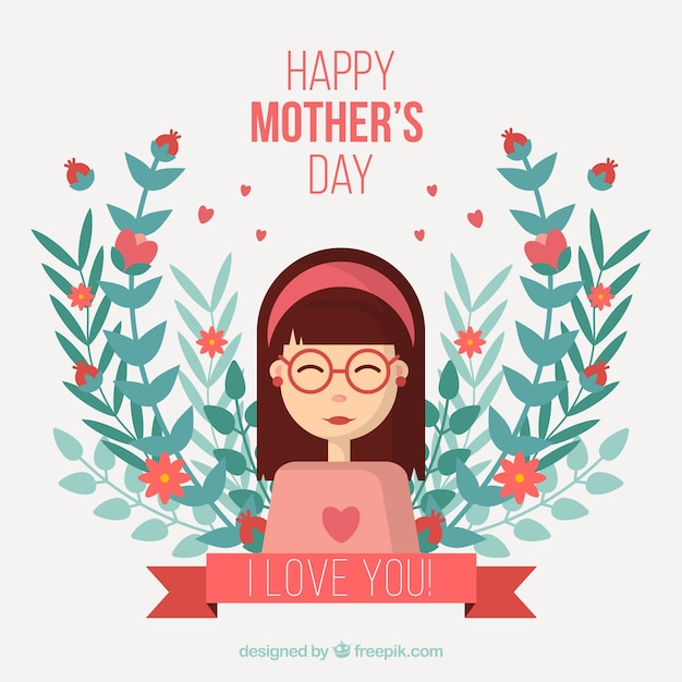 Vector gratuito fondo del día de la madre con mujer y flores