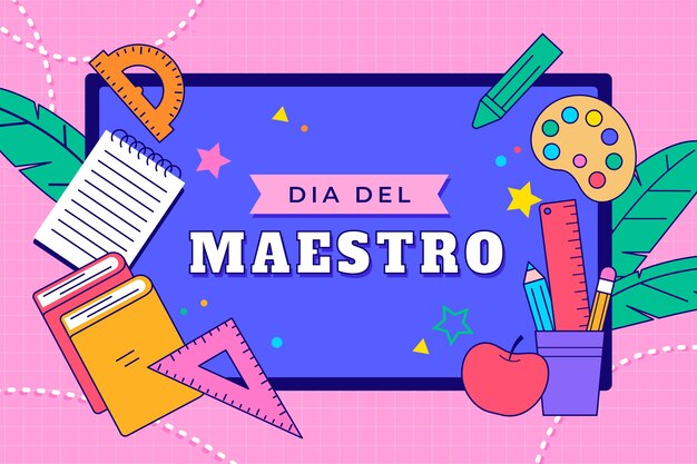 Fondo del día del maestro dibujado a mano en español