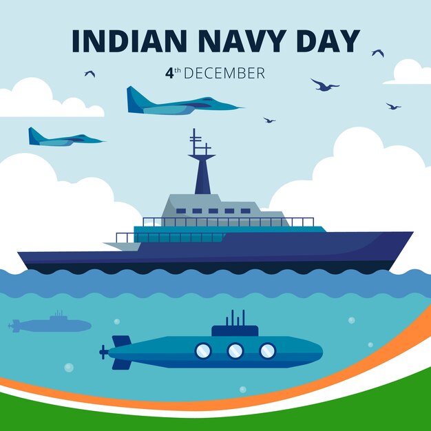 Fondo del día de la marina india plana dibujada a mano