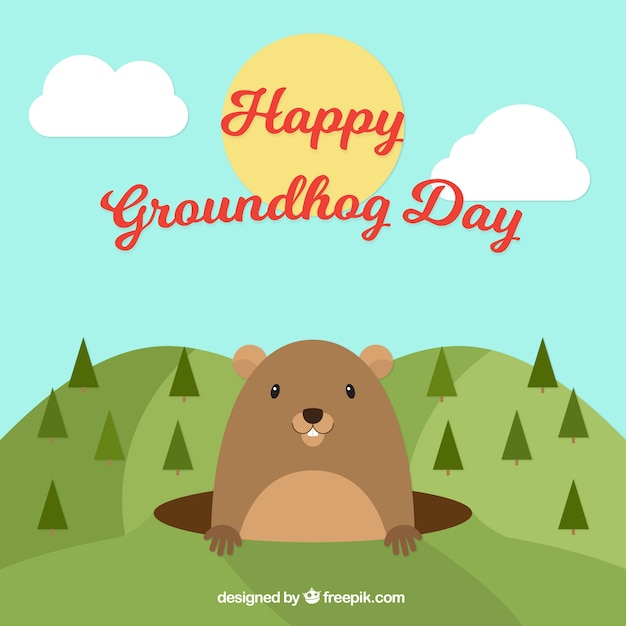 Fondo del día de la marmota de paisaje con pinos 