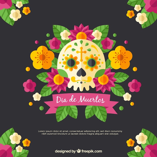 Fondo del día de muertos con calavera y flores