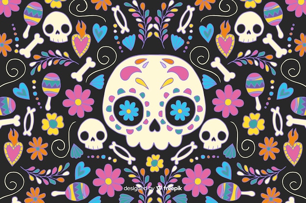 Fondo de dia de muertos dibujado a mano