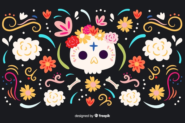 Vector gratuito fondo de dia de muertos dibujado a mano