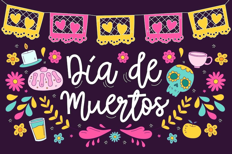 Vector gratuito fondo de día de muertos dibujado a mano