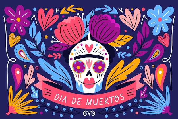 Fondo dia de muertos dibujado a mano