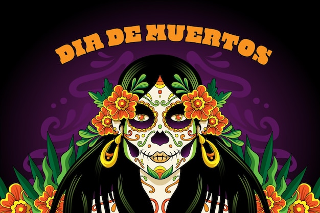 Vector gratuito fondo dia de muertos dibujado a mano