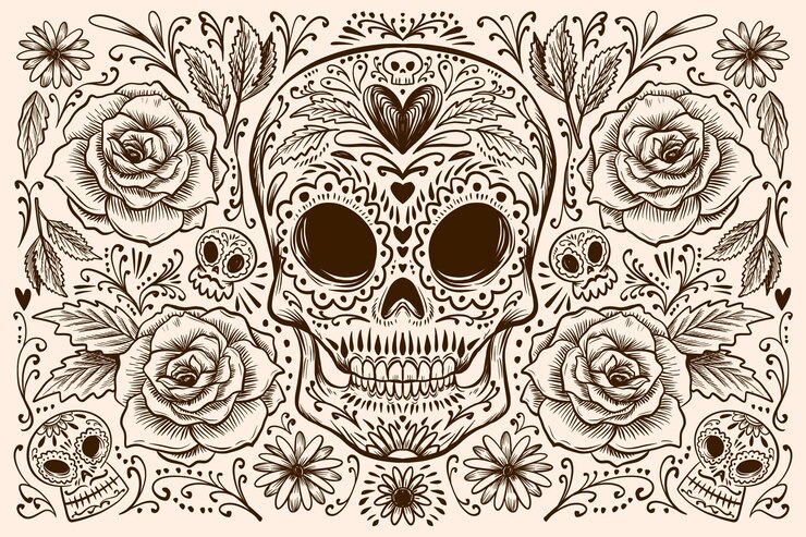 Vector gratuito fondo dia de muertos dibujado a mano