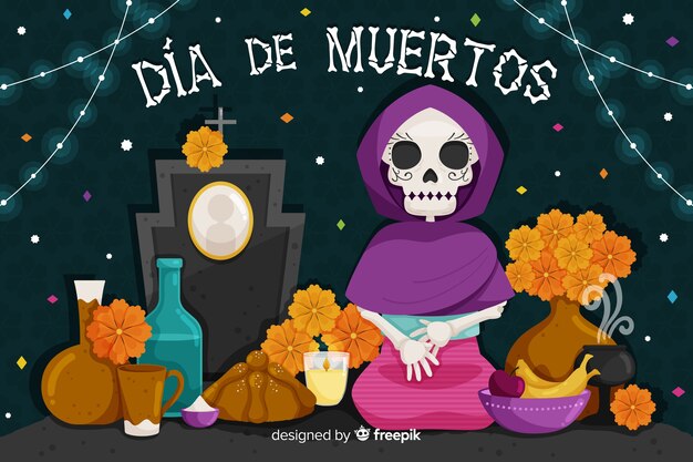 Fondo de dia de muertos en diseño plano