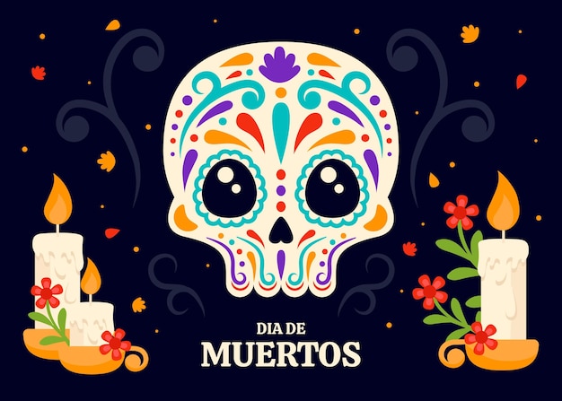 Vector gratuito fondo de dia de muertos en diseño plano