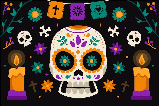 Fondo de dia de muertos en diseño plano
