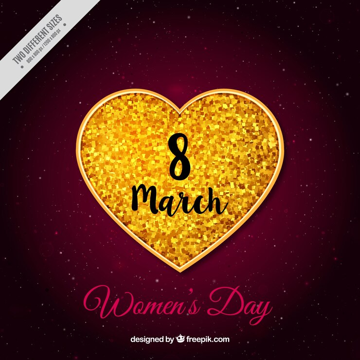 Vector gratuito fondo del día de la mujer con corazón dorado