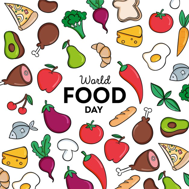 Fondo del día mundial de la alimentación dibujado a mano