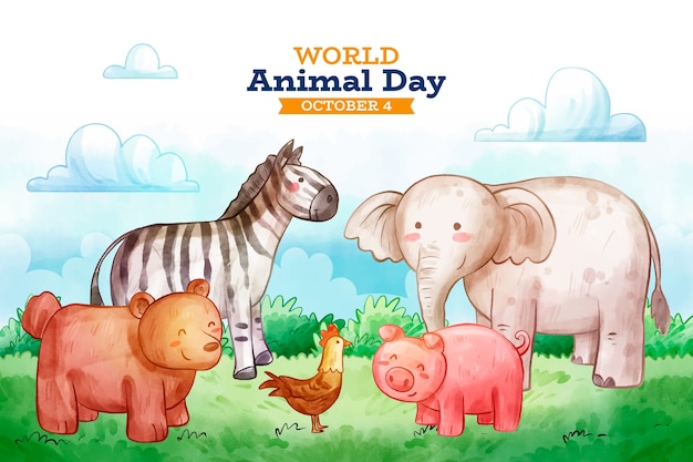 Vector gratuito fondo del día mundial de los animales en acuarela