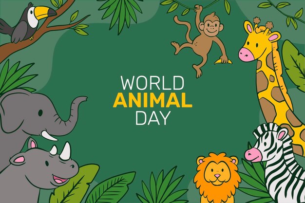 Fondo del día mundial de los animales dibujado a mano con animales