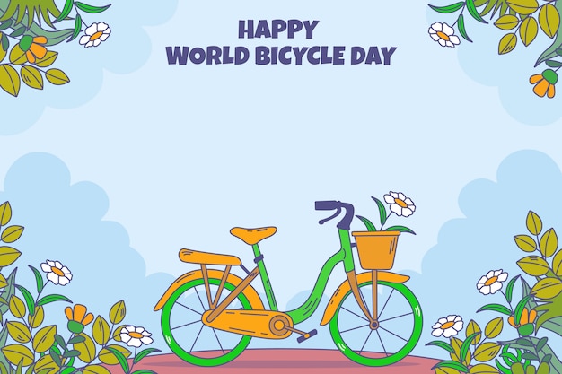 Fondo del día mundial de la bicicleta dibujado a mano