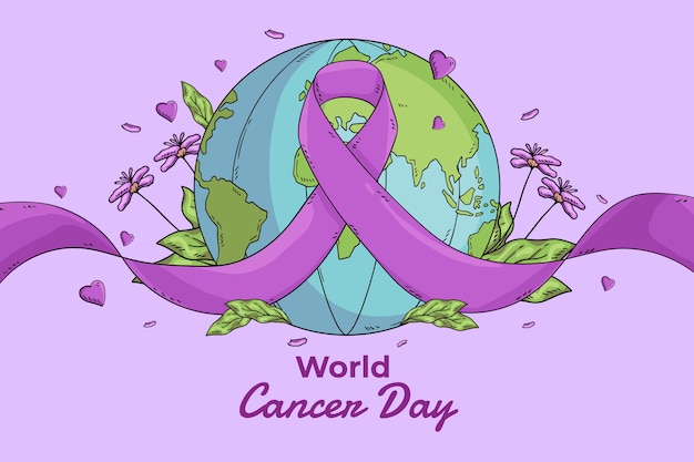 Vector gratuito fondo del día mundial del cáncer dibujado a mano