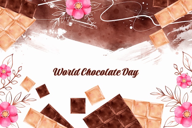 Fondo del día mundial del chocolate en acuarela con chocolate y flores